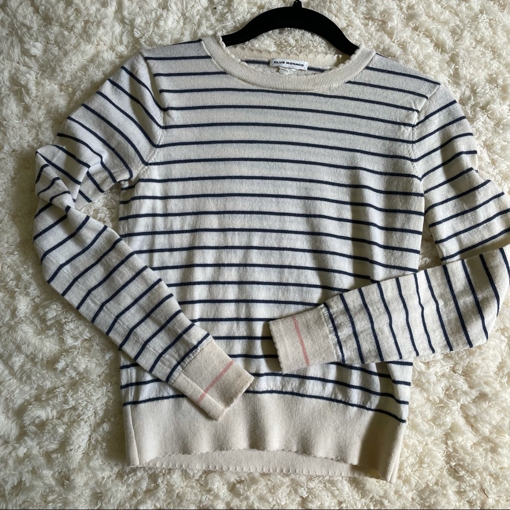 Club Monaco Striped Scalloped Sweater